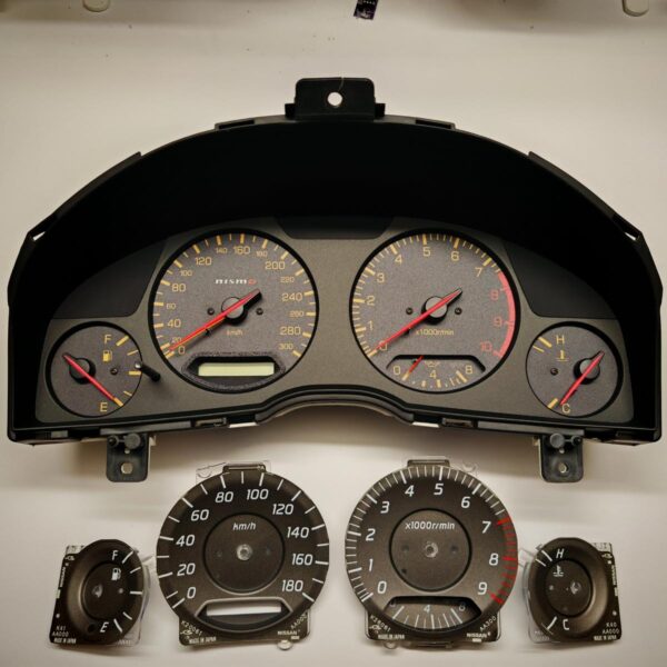 Nissan Skyline R34 gtt gtr Speedometer cluster conversion tacho tachoumbau Nismo mines 300 km/h kph
