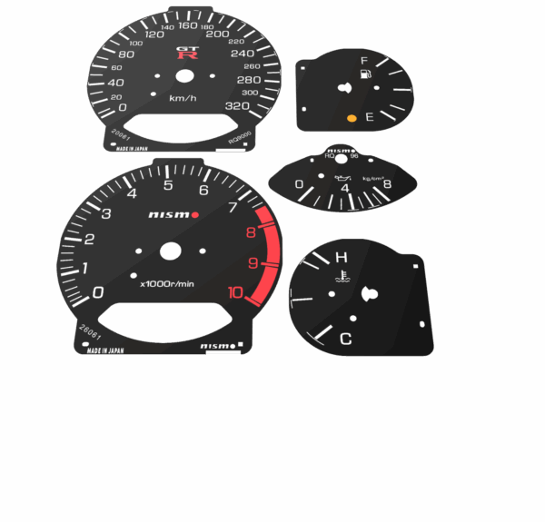 Nissan Skyline R34 gtt gtr Speedometer cluster conversion tacho tachoumbau Nismo mines 300 km/h kph