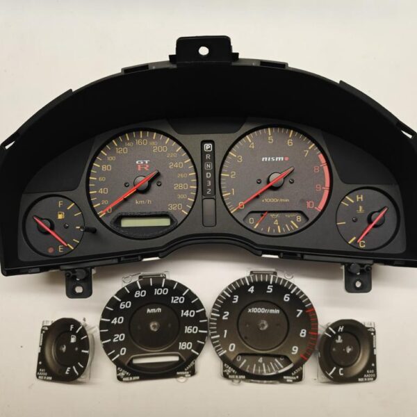 Nissan Skyline R34 gtt gtr Speedometer cluster conversion tacho tachoumbau Nismo mines 300 km/h kph